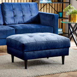 Jolene Navy Blue Velvet Footstool - thumbnail 4