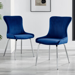 2x Nora Navy Blue Velvet Dining Chairs Silver Legs - thumbnail 1