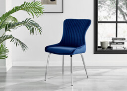 2x Nora Navy Blue Velvet Dining Chairs Silver Legs - thumbnail 2