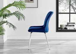 2x Nora Navy Blue Velvet Dining Chairs Silver Legs - thumbnail 4
