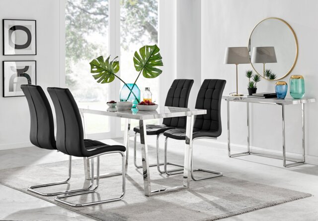 Kylo White Marble Effect Dining Table & 4 Murano Chairs - image 1