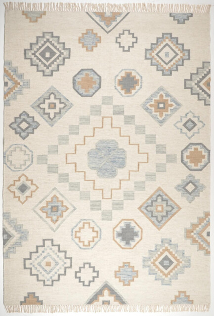 Briony Beige & Blue Aztec Patterned Kilim Rug - image 1