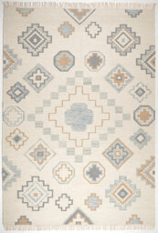 Briony Beige & Blue Aztec Patterned Kilim Rug - thumbnail 1