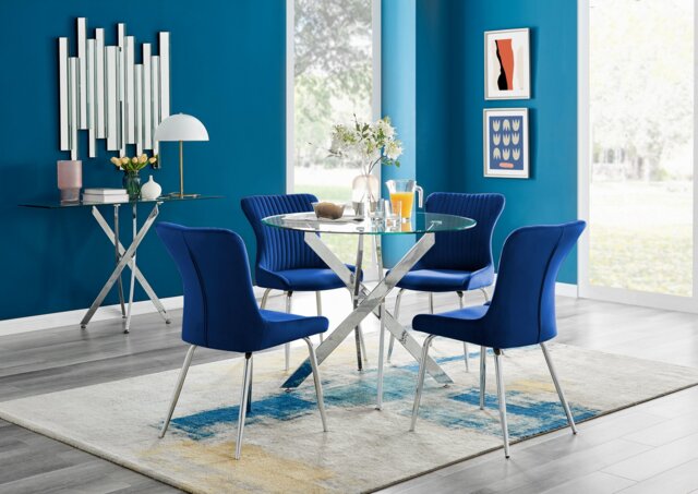 Novara Round Glass Dining Table & 4 Nora Silver Leg Chairs - image 1