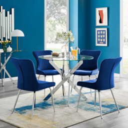 Novara Round Glass Dining Table & 4 Nora Silver Leg Chairs - thumbnail 2