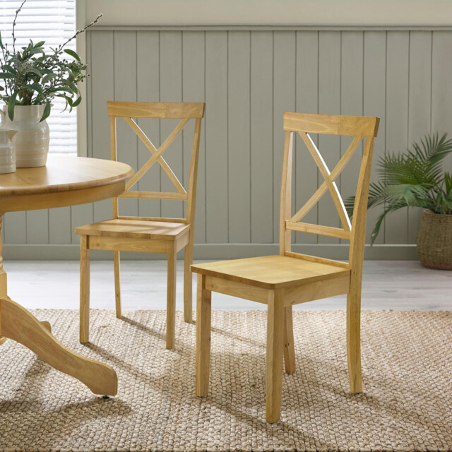 2x Millford Oak Effect Solid Wood Crossback Dining Chairs - image 1