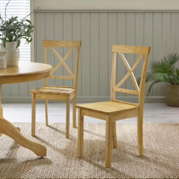 2x Millford Oak Effect Solid Wood Crossback Dining Chairs