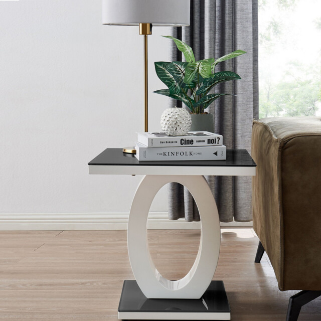 Giovani Square Black Glass and White High Gloss Side Table - image 1