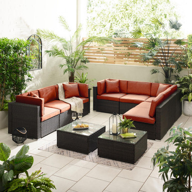 Orlando Brown Rattan & Orange 8 Seat Modular Garden Sofa - image 1