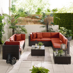 Orlando Brown Rattan & Orange 8 Seat Modular Garden Sofa - thumbnail 2