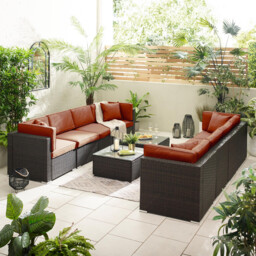 Orlando Brown Rattan & Orange 8 Seat Modular Garden Sofa - thumbnail 3