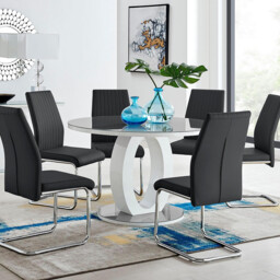 Giovani Grey White High Gloss And Glass Large Round Dining Table And 6 Lorenzo Chairs Set - thumbnail 2