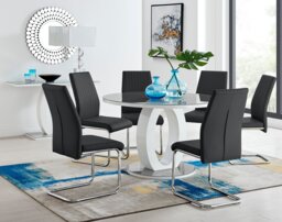 Giovani Grey White High Gloss And Glass Large Round Dining Table And 6 Lorenzo Chairs Set - thumbnail 1