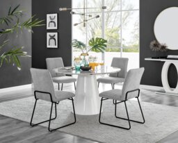 Palma White Marble Effect Round Dining Table & 4 Halle Black Leg Chairs - thumbnail 1
