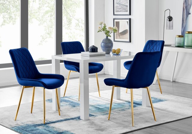 Pivero 4 White Dining Table and 4 Pesaro Gold Leg Chairs - image 1