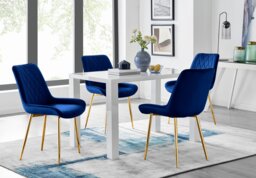 Pivero 4 White Dining Table and 4 Pesaro Gold Leg Chairs