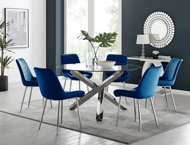 Vogue Round Dining Table and 6 Pesaro Silver Leg Chairs - image 1