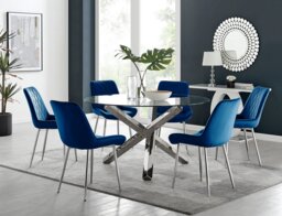 Vogue Round Dining Table and 6 Pesaro Silver Leg Chairs - thumbnail 1