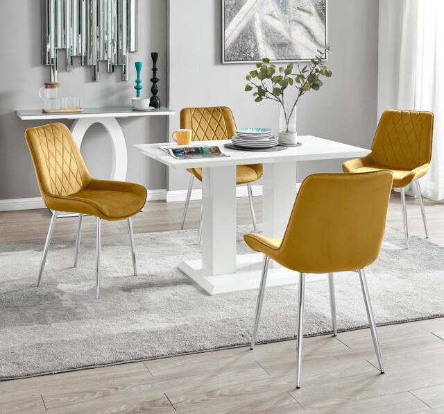 Imperia 4 White Dining Table and 4 Pesaro Silver Leg Chairs - image 1