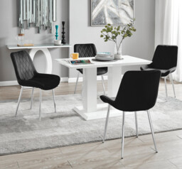 Imperia 4 White Dining Table and 4 Pesaro Silver Leg Chairs - thumbnail 2