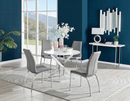 Novara White High Gloss Round Dining Table & 4 Isco Chairs - thumbnail 2