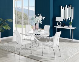 Novara White High Gloss Round Dining Table & 4 Isco Chairs