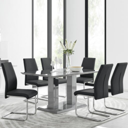 Imperia Grey Modern High Gloss Dining Table And 6 Lorenzo Dining Chairs Set - thumbnail 2