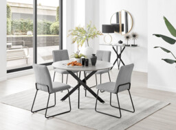 Novara Grey Concrete Effect Black Leg 120cm Round Dining Table & 4 Halle Chairs - thumbnail 3