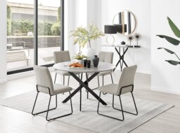 Novara Grey Concrete Effect Black Leg 120cm Round Dining Table & 4 Halle Chairs - thumbnail 1