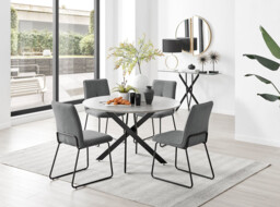 Novara Grey Concrete Effect Black Leg 120cm Round Dining Table & 4 Halle Chairs - thumbnail 4