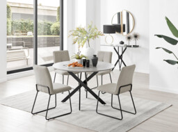 Novara Grey Concrete Effect Black Leg 120cm Round Dining Table & 4 Halle Chairs - thumbnail 2