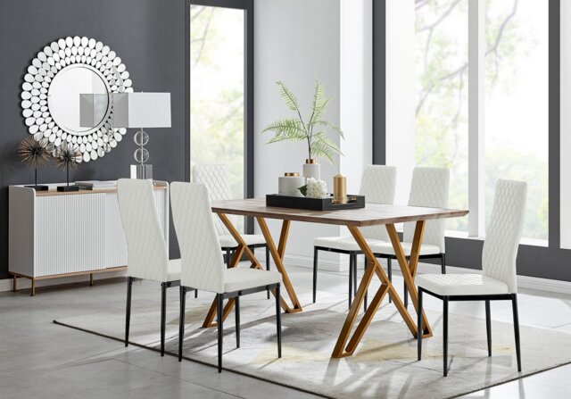 Taranto Oak Effect Dining Table and 6 Milan Black Leg Chairs