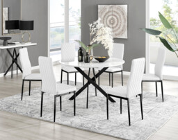 Novara White Gloss Black Leg 120cm Round Dining Table & 6 Milan Black Leg Chairs - thumbnail 3