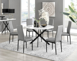 Novara White Gloss Black Leg 120cm Round Dining Table & 6 Milan Black Leg Chairs - thumbnail 2