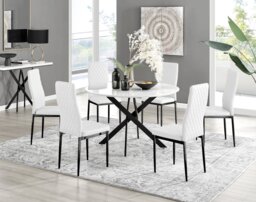 Novara White Gloss Black Leg 120cm Round Dining Table & 6 Milan Black Leg Chairs