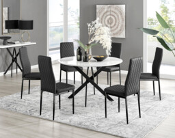 Novara White Gloss Black Leg 120cm Round Dining Table & 6 Milan Black Leg Chairs - thumbnail 4