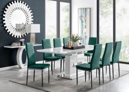 Arezzo Large Extending Dining Table and 8 Velvet Milan Black Leg Chairs