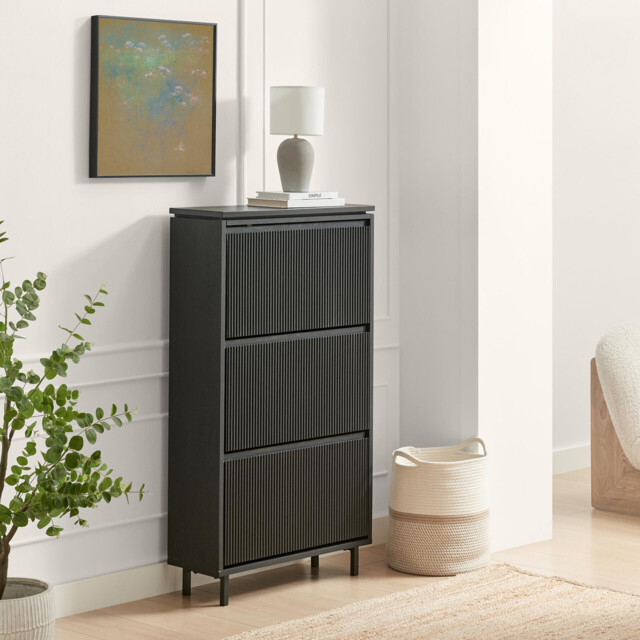 Penrose 3 Door Black Wood Shoe Storage Cabinet - image 1