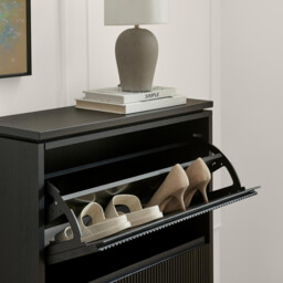 Penrose 3 Door Black Wood Shoe Storage Cabinet - thumbnail 4