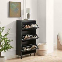 Penrose 3 Door Black Wood Shoe Storage Cabinet - thumbnail 3