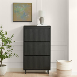 Penrose 3 Door Black Wood Shoe Storage Cabinet - thumbnail 2