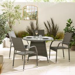 Furniturebox Antigua 4 Seat Round Table Garden Dining Set, Rattan in Grey - Size: 100x75x100 cm - thumbnail 2