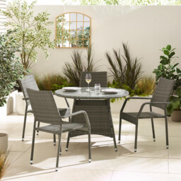 Antigua Grey Rattan 4 Seat Round Table Garden Dining Set - thumbnail 2