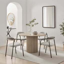 Furniturebox Penrose Round Oak Effect Wood Dining Table 4 Rhea Chairs, Polyester in Grey - Size: 53.5x76x54.5 cm - thumbnail 1