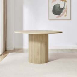 Furniturebox Penrose Round Oak Effect Wood Dining Table 4 Rhea Chairs, Polyester in Grey - Size: 53.5x76x54.5 cm - thumbnail 7