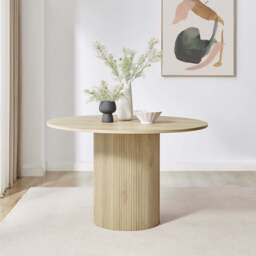 Furniturebox Penrose Round Oak Effect Wood Dining Table 4 Rhea Chairs, Polyester in Grey - Size: 53.5x76x54.5 cm - thumbnail 3