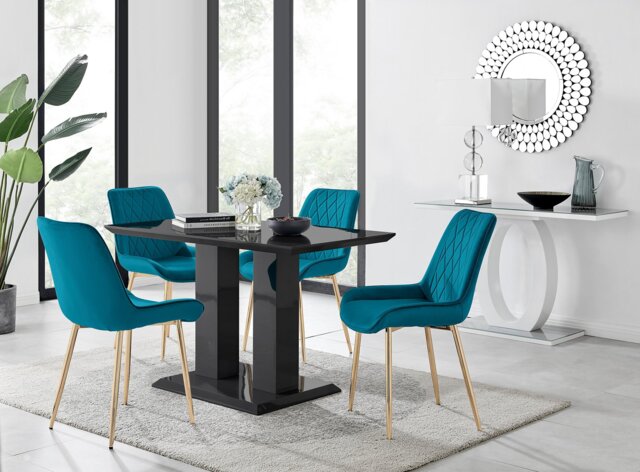 Imperia 4 Black Dining Table and 4 Pesaro Gold Leg Chairs - image 1