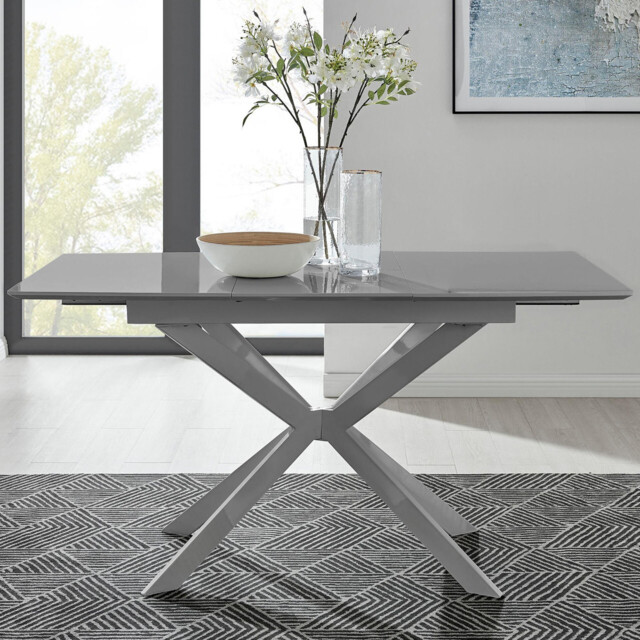 Lira Rectangular Grey High Gloss and Metal Extending 4-6 Seater Dining Table - image 1