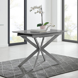 Lira Rectangular Grey High Gloss and Metal Extending 4-6 Seater Dining Table - thumbnail 2