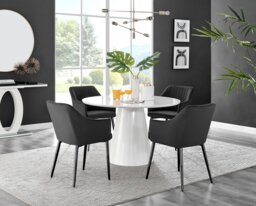 Palma White High Gloss Round Dining Table & 4 Calla Black Leg Chairs - thumbnail 1